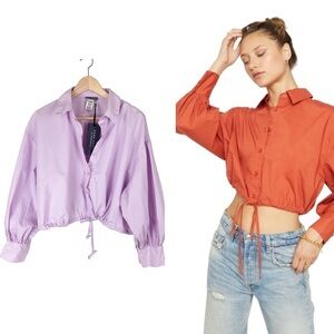 Sans Souci Blouse Top Cropped Drawstring Size XL